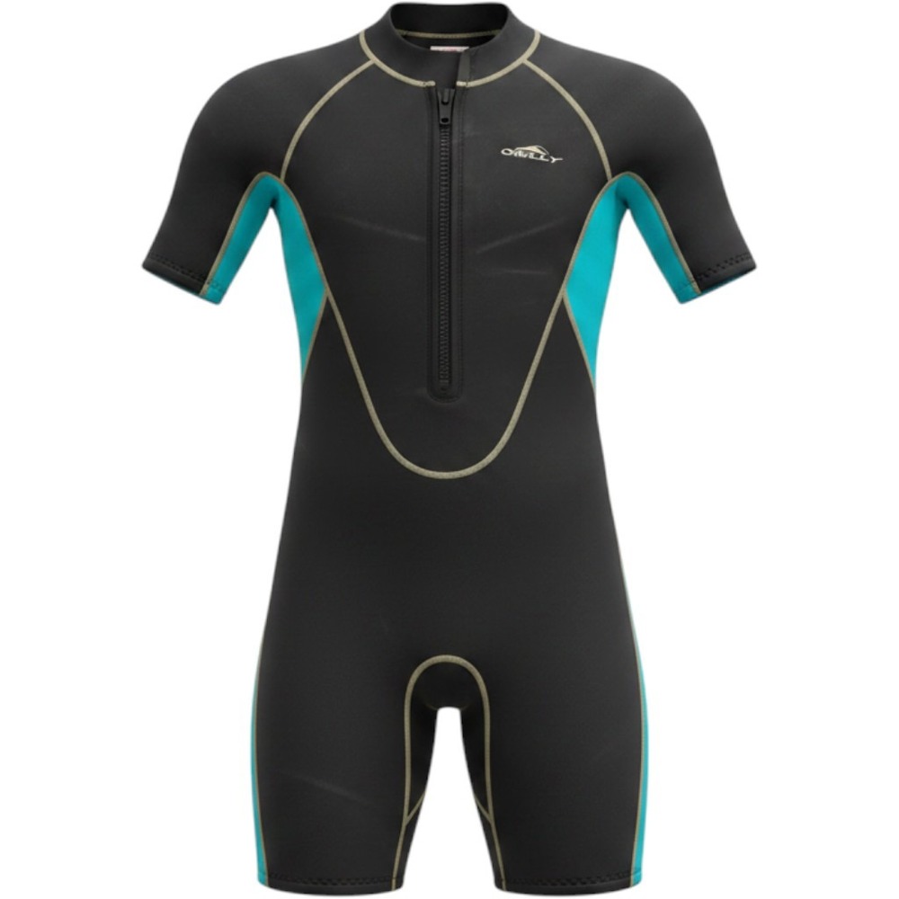 Sbart Womens Shorty Wetsuit Black Teal Front Zip Neoprene Surf Suit Size Large
